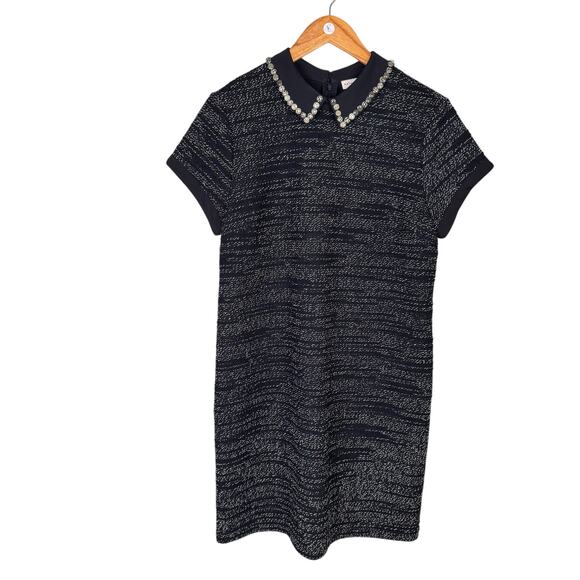 Maison Jules Black White Tweed Texture Collared Mini Shift Dress UPCYCLED - Picture 10 of 12